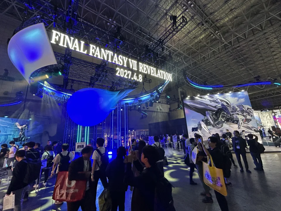 The expansive Final Fantasy VII Revelation booth area at Tokyo Game Show 2026.