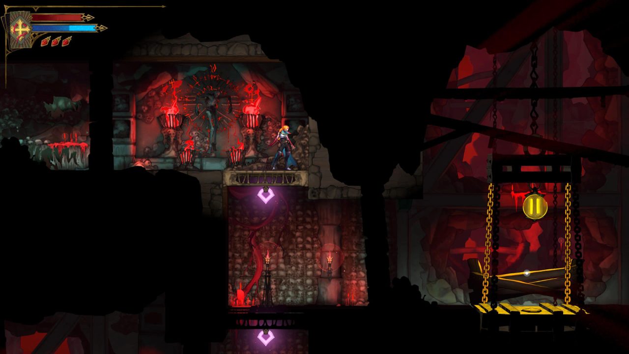 An illuminated hallway of the catacombs in Castlevania: Belmont's Curse. 