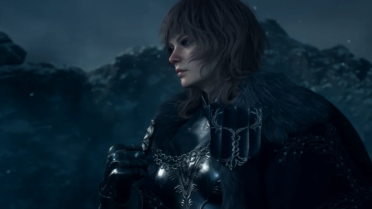 Profile view of an armored woman in Dragon's Dogma 2 Dark Arisen