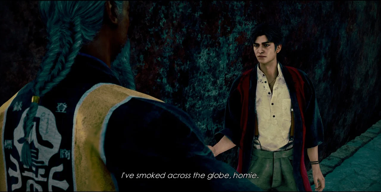 Orpheus explaining to Daito that he has 'smoked across the globe, homie' in Stranger Than Heaven