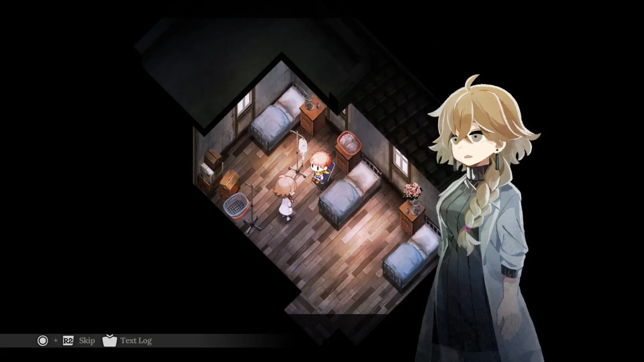 VIllage in the Shade screenshot of Hasumi drawing blood from the protagonist for an unknown purpose.